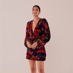 FARM RIO Crazy Mix V Neck Mini Dress
